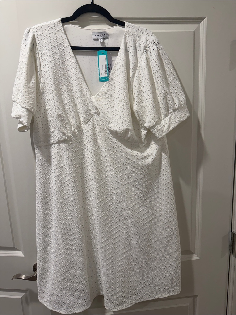 Gilli White Eyelet V-Neck Midi Dress